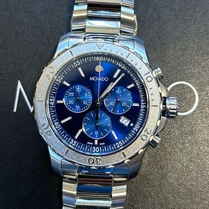 Movado Active Sport Watch With 42mm NavyBlue Face & Silver Bracelet